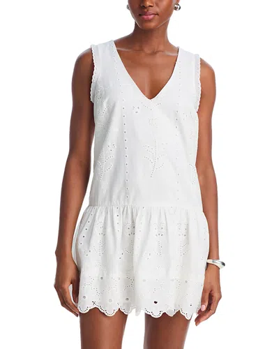 Aqua Eyelet V Neck Flounce Mini Dress - Exclusive In White