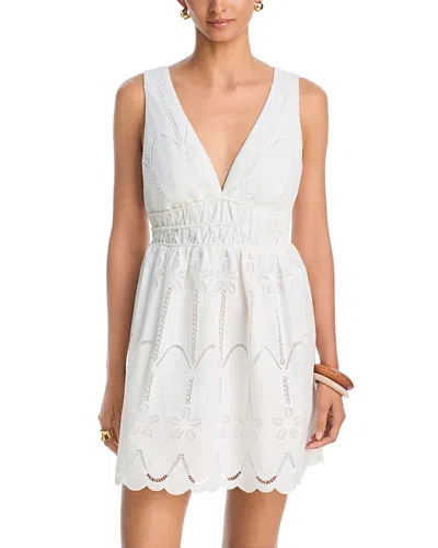 Aqua Eyelet V Neck Mini Dress - Exclusive In White