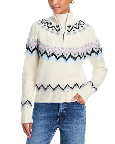 Aqua Fair Isle Half Zip Sweater - Exclusive In White