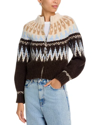 Aqua Fair Isle Zip Front Cardigan - Exclusive In Multi