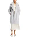 Aqua Faux-fur Coat With Wide Lapels- Exclusive In Light Grey