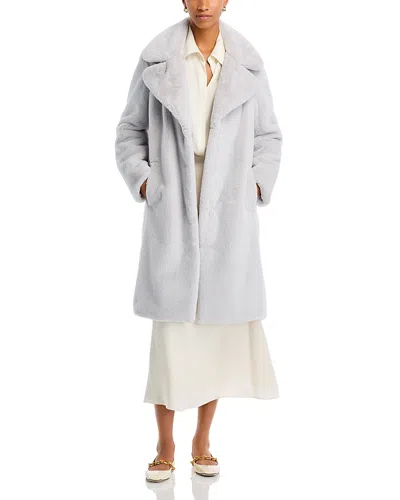 Aqua Faux-fur Coat With Wide Lapels- Exclusive In Light Grey