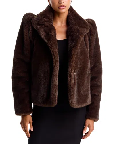 Aqua Faux Fur Puff Sleeve Jacket - Exclusive In Brown