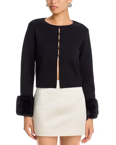 Aqua Faux Fur Trim Knit Cardigan - Exclusive In Black