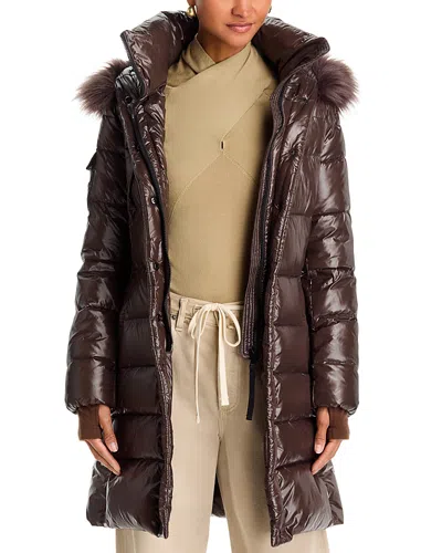 Aqua Faux Fur Trimmed Hooded Puffer Coat - Exclusive In Brown