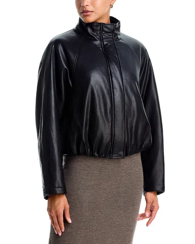 Aqua Faux Leather Bomber Jacket - Exclusive In Black