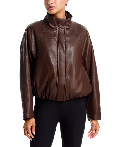 Aqua Faux Leather Bomber Jacket - Exclusive In Brown