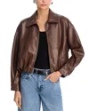 Aqua Faux Leather Bubble Hem Bomber Jacket - Exclusive In Brown