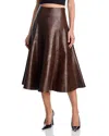 Aqua Faux Leather Midi Skirt - Exclusive In Brown
