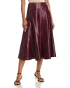 Aqua Faux Leather Midi Skirt - Exclusive In Burgundy