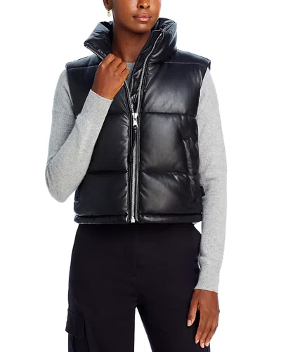 Aqua Faux Leather Puffer Vest - Exclusive In Black