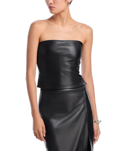 Aqua Faux Leather Strapless Top - Exclusive In Black