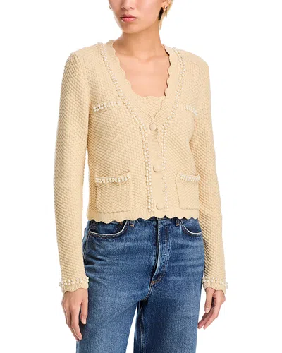 Aqua Faux Pearl Embellished Cardigan - Exclusive In Light Beige