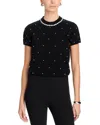 Aqua Faux Pearl Embellished Short Sleeve Sweater - Exclusive In Black