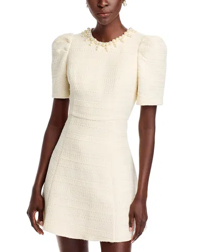 Aqua Faux Pearl Tweed Mini Dress - Exclusive In Ivory