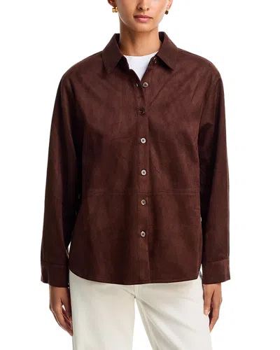 Aqua Faux Suede Fold Collar Shirt - Exclusive In Brown