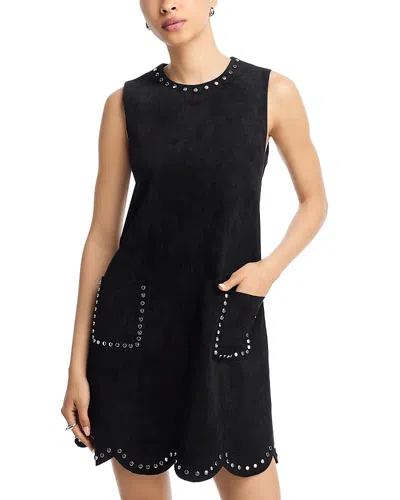 Aqua Faux Suede Scalloped Shift Dress - Exclusive In Black