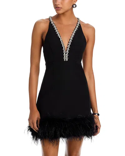 Aqua Feather Embellished Tank Dress In Black