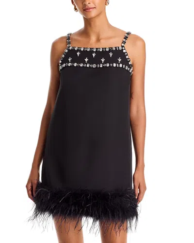 Aqua Feather Embellished Tank Dress - Exclusive In Black