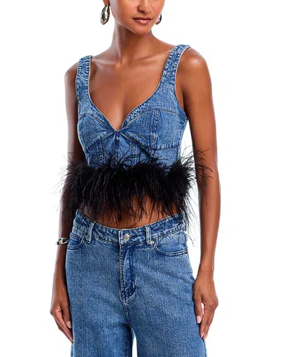 Aqua Feather Trim Denim Crop Top - Exclusive In Purple