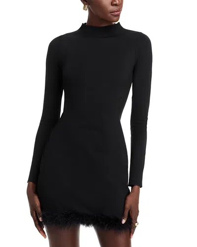 Aqua Feather Trim Ponte Knit Mini Dress - Exclusive In Black