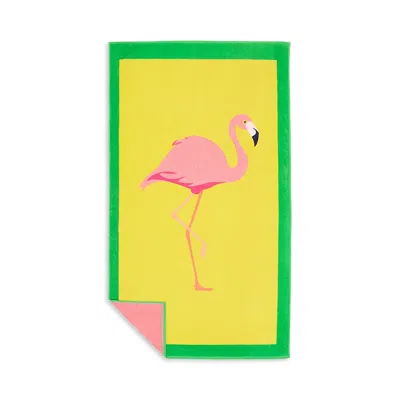 Aqua Flamingo Print Beach Towel - Exclusive In Yellow