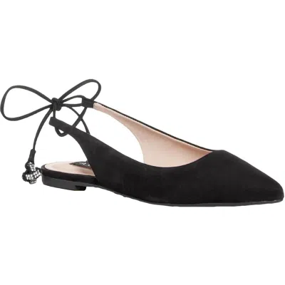 Aqua Flat W Tie Back Womens Leather Pointed Toe Ballet Flats In Black