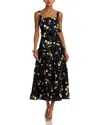 Aqua Floral Belted Midi Dress - Exclusive In Black Multi