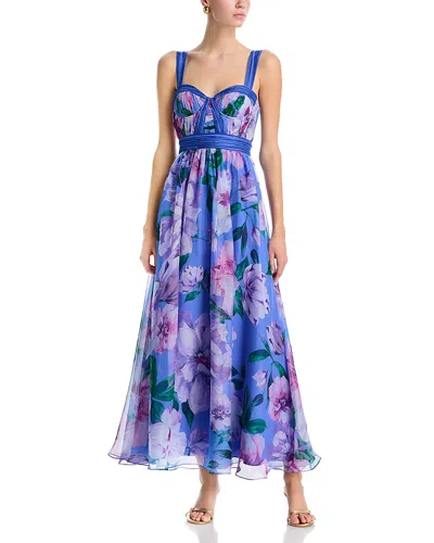 Aqua Floral Boarder Maxi Dress - Exclusive In Blue