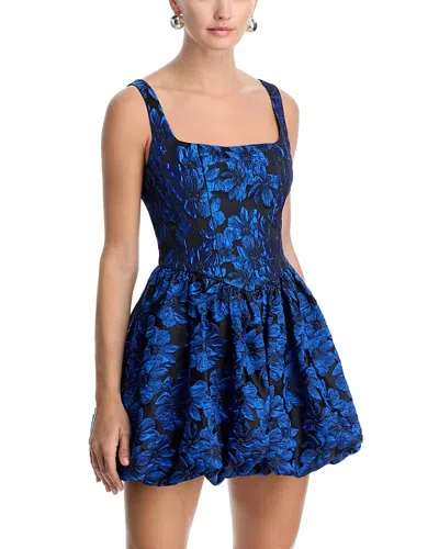 Aqua Floral Brocade Bubble Mini Dress - Exclusive In Blue
