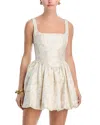 Aqua Floral Brocade Bubble Mini Dress - Exclusive In White