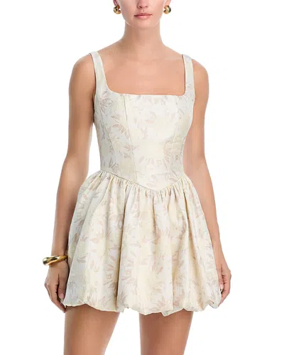 Aqua Floral Brocade Bubble Mini Dress - Exclusive In White