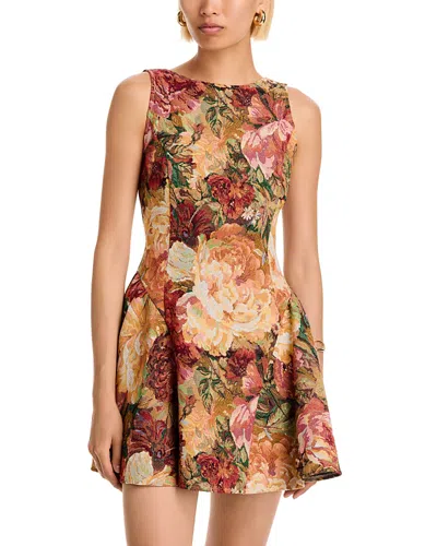 Aqua Floral Brocade Mini Dress - Exclusive In Multi
