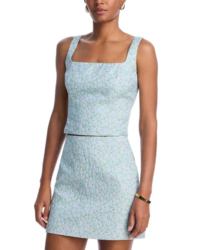 Aqua Floral Brocade Top - Exclusive In Blue Floral