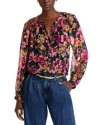 Aqua Floral Button Front Blouse - Exclusive In Navy Floral