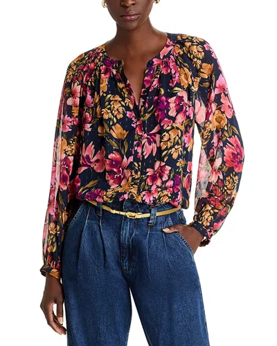 Aqua Floral Button Front Blouse - Exclusive In Navy Floral