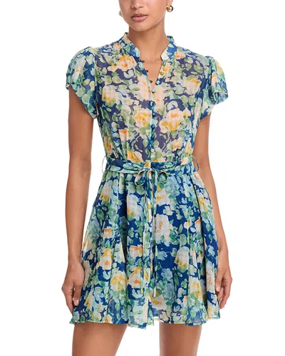 Aqua Floral Button Front Flutter Mini Dress - Exclusive In Blue