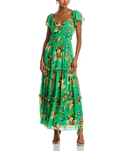 Aqua Floral Chiffon Flutter Sleeve Maxi Dress - Exclusive
