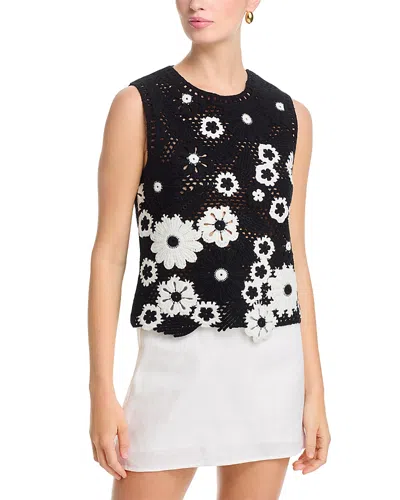 Aqua Floral Crochet Tank Top - Exclusive In Black