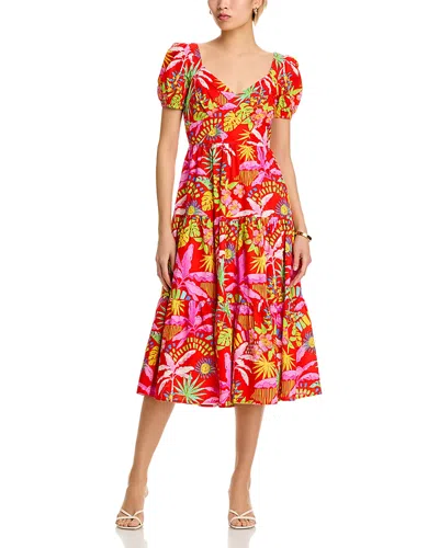 Aqua Floral Cutout Tie-back Midi Dress - Exclusive In Red Multi