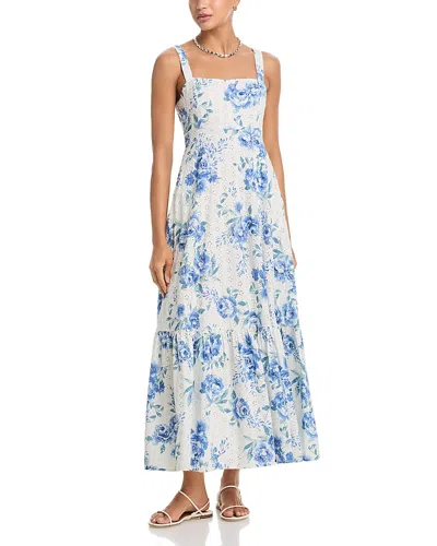Aqua Floral Eyelet Maxi Dress - Exclusive In Blue