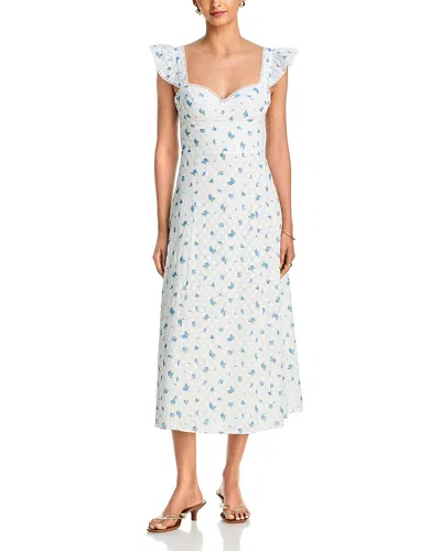 Aqua Floral Eyelet Midi Dress - Exclusive In White