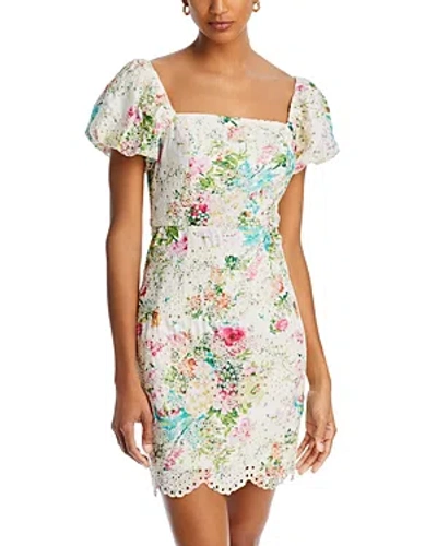 Aqua Floral Eyelet Puff Sleeve Dress - 100% Exclusive In White