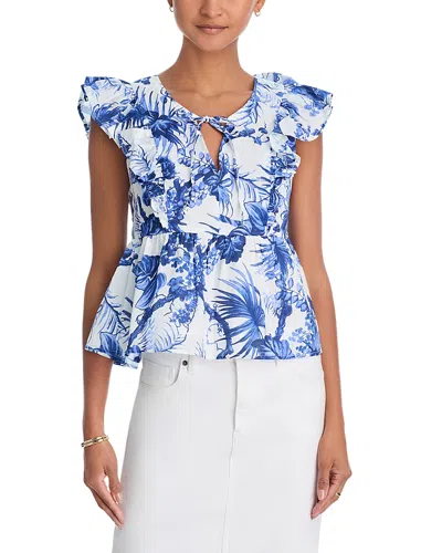 Aqua Floral Flutter Sleeved Top - Exclusive In Blue