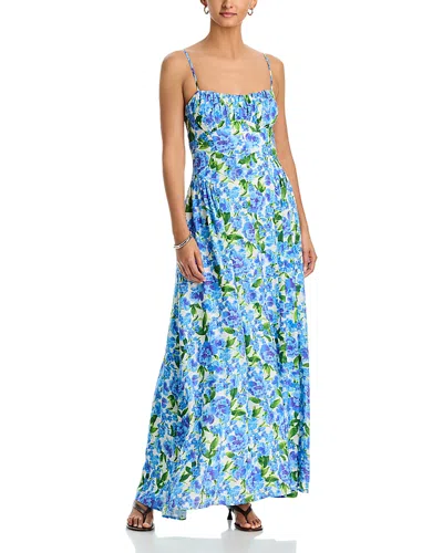 Aqua Floral Gathered Bust Maxi Dress - Exclusive In Blue