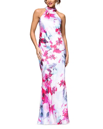 Aqua Floral Gown - Exclusive In Pink Periwinkle