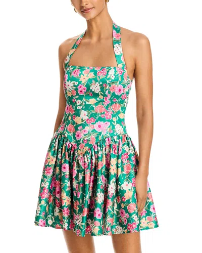 Aqua Floral Halter Drop Waist Mini Dress- Exclusive In Green