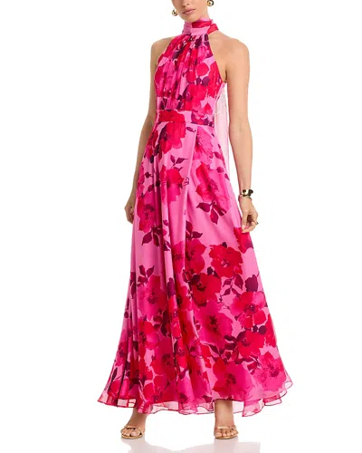 Aqua Floral Halter Neck Maxi Dress - Exclusive In Pink