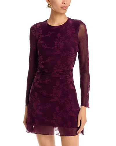 Aqua Floral Jacquard Mesh Mini Dress - Exclusive In Burgundy