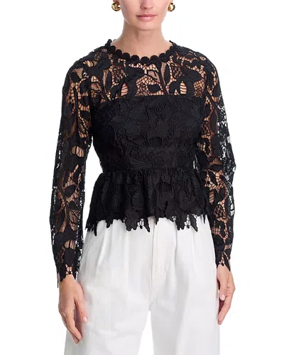 Aqua Floral Lace Long Sleeve Top - Exclusive In Black